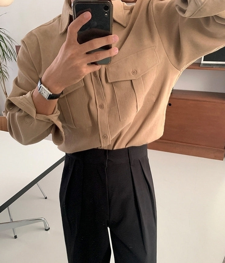 Casual Solid Long Sleeve Utility Shirt