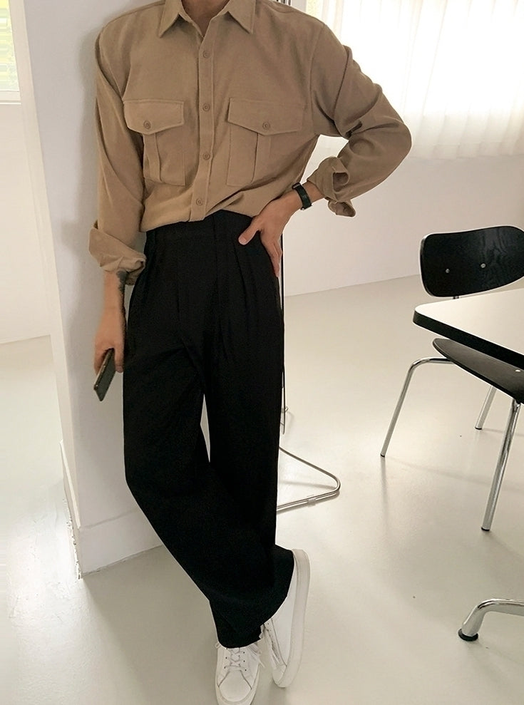Casual Solid Long Sleeve Utility Shirt