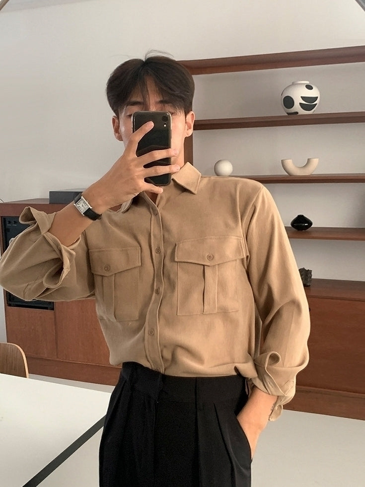 Casual Solid Long Sleeve Utility Shirt