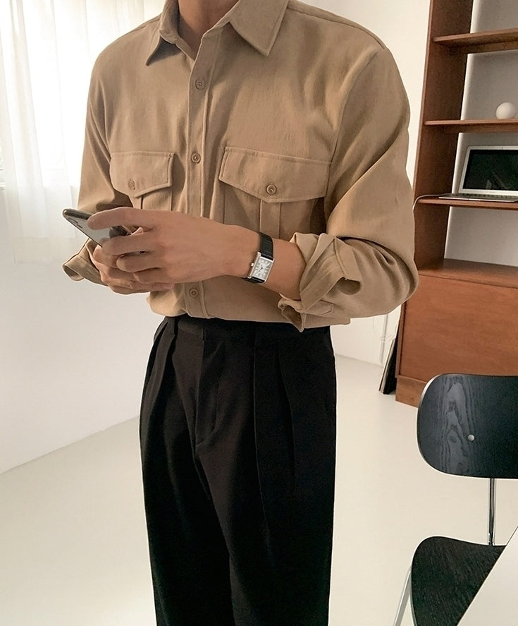 Casual Solid Long Sleeve Utility Shirt