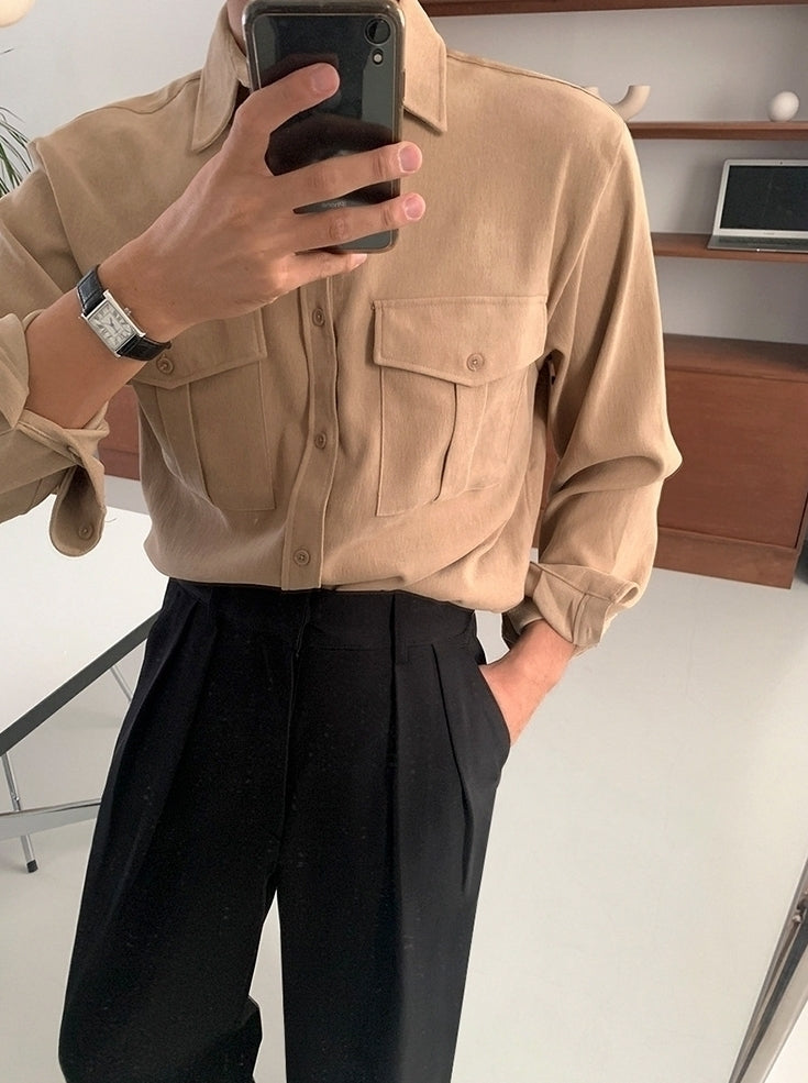 Casual Solid Long Sleeve Utility Shirt