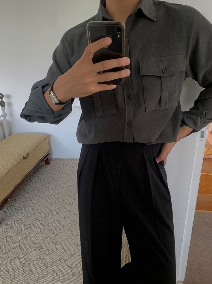 Casual Solid Long Sleeve Utility Shirt