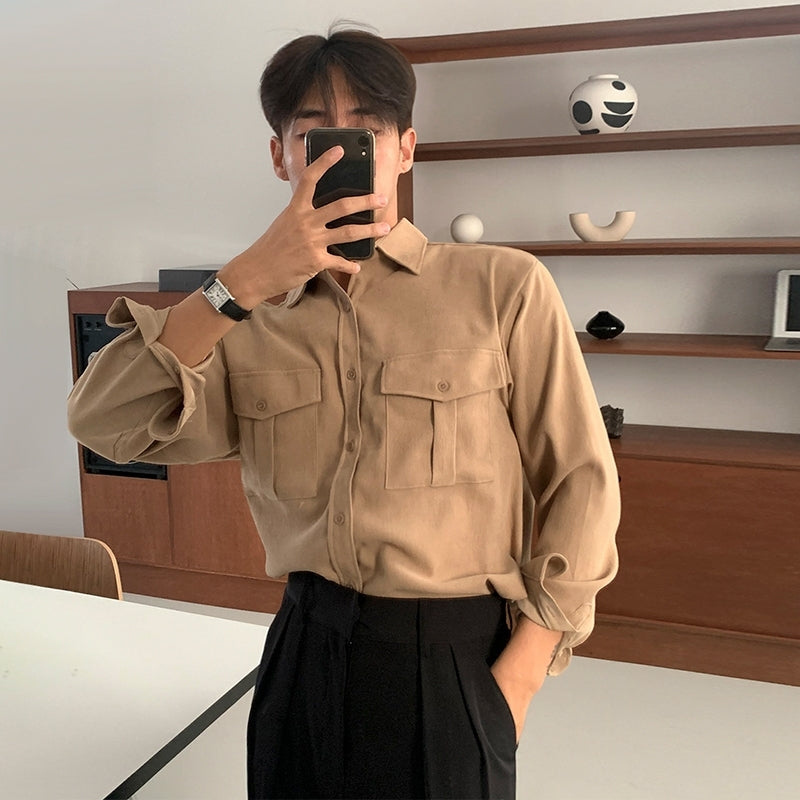 Casual Solid Long Sleeve Utility Shirt