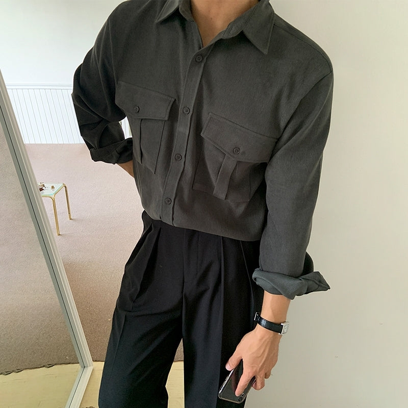Casual Solid Long Sleeve Utility Shirt