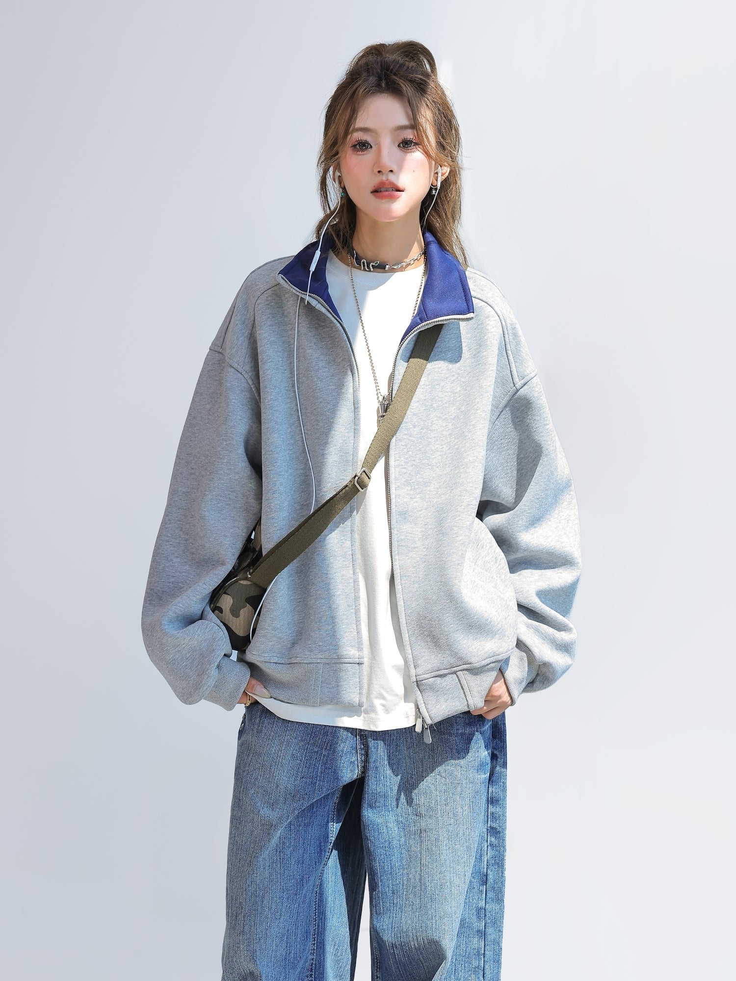 Casual Zip Up Relaxed Fit Stand Collar Jacket