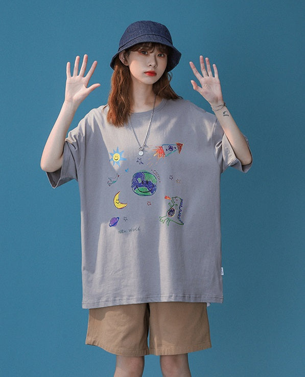 White Cute Graphic Print T-Shirt