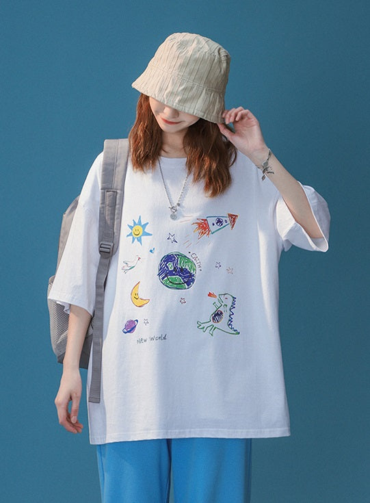 White Cute Graphic Print T-Shirt