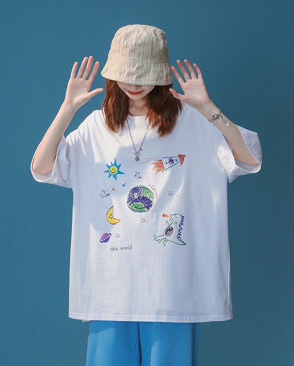 White Cute Graphic Print T-Shirt