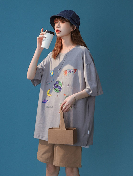 White Cute Graphic Print T-Shirt