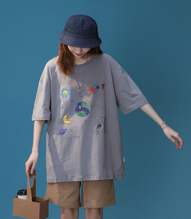 White Cute Graphic Print T-Shirt