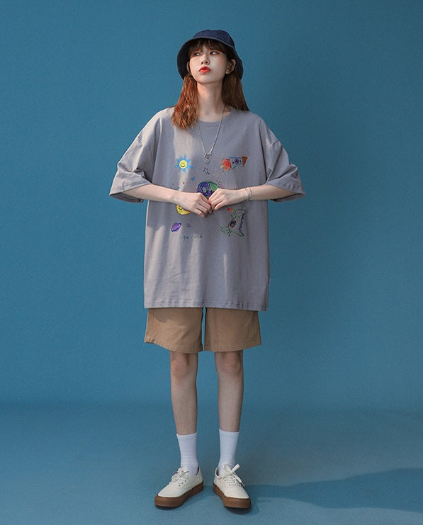 White Cute Graphic Print T-Shirt