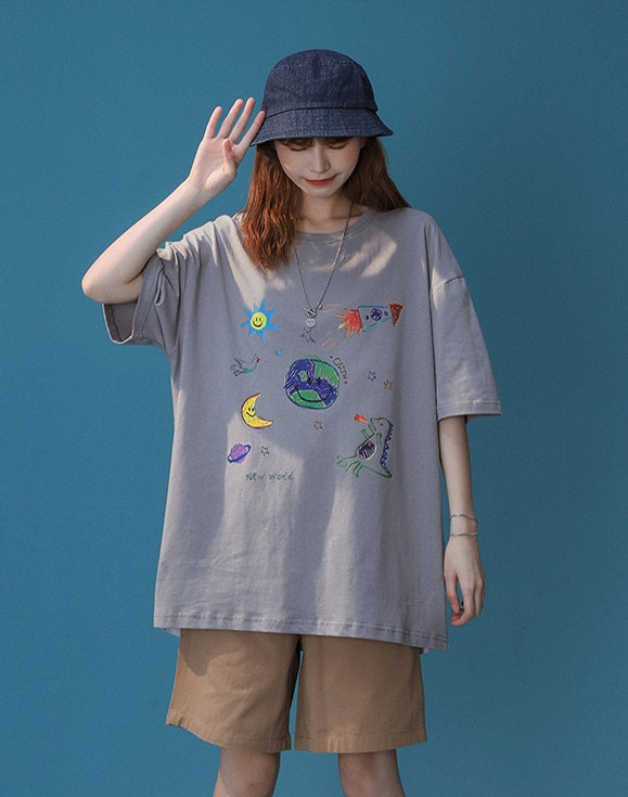 White Cute Graphic Print T-Shirt