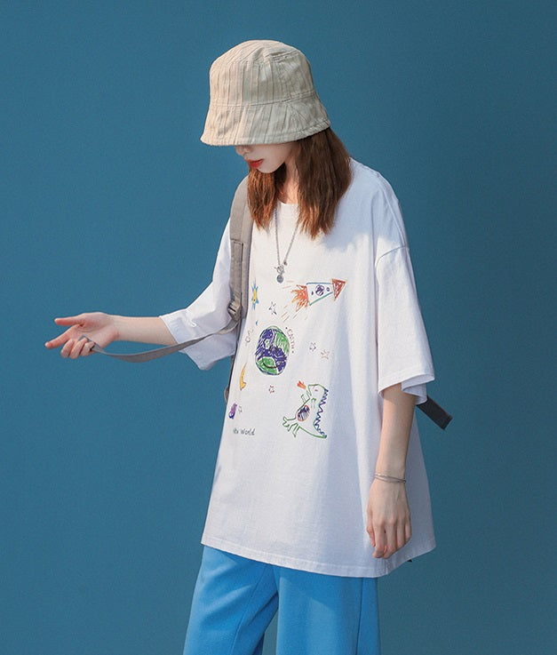 White Cute Graphic Print T-Shirt