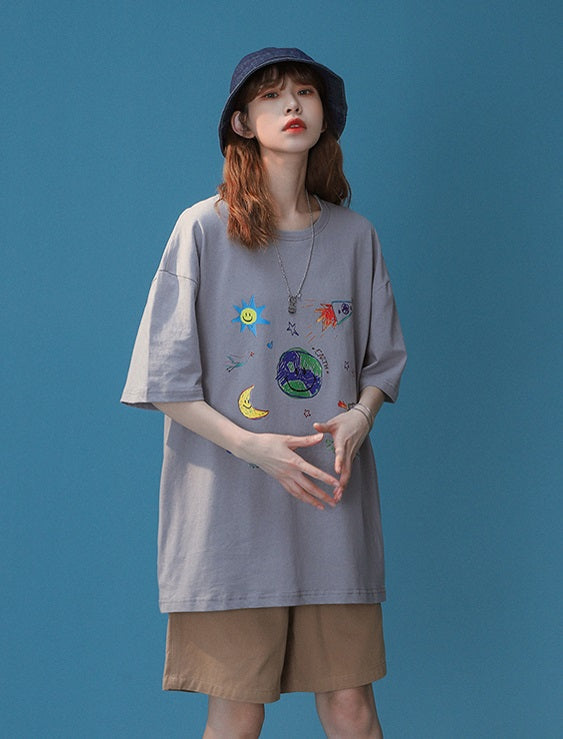 White Cute Graphic Print T-Shirt