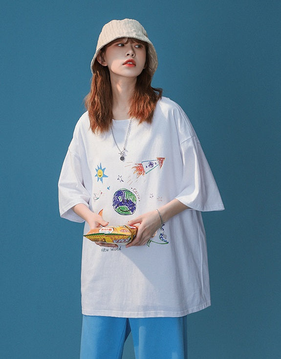 White Cute Graphic Print T-Shirt