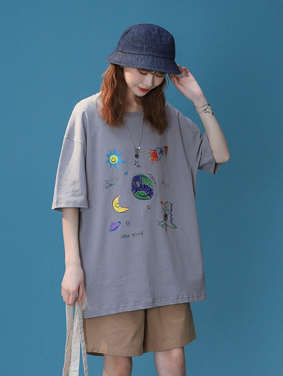 White Cute Graphic Print T-Shirt