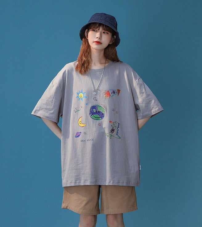 White Cute Graphic Print T-Shirt