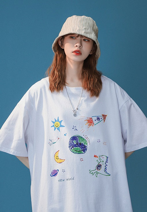 White Cute Graphic Print T-Shirt