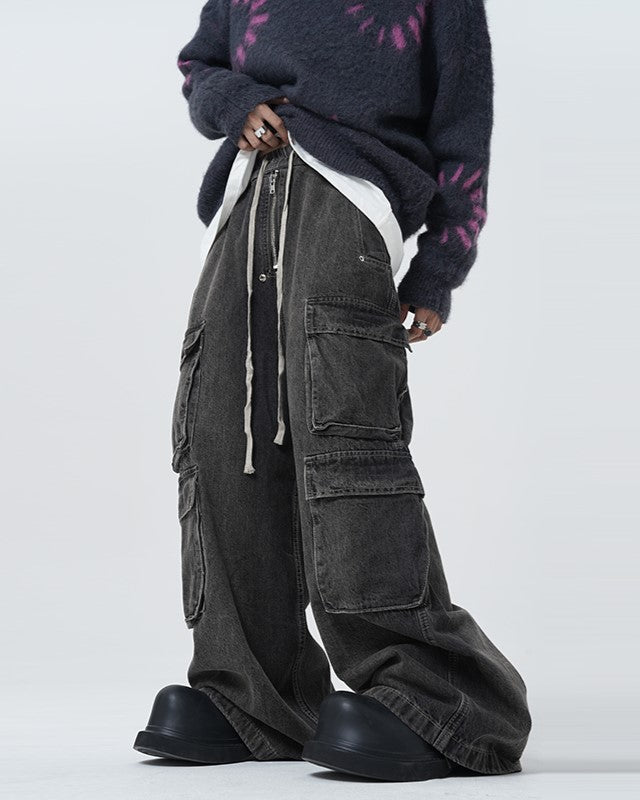 Black Multi-Pocket Wide Leg Pants