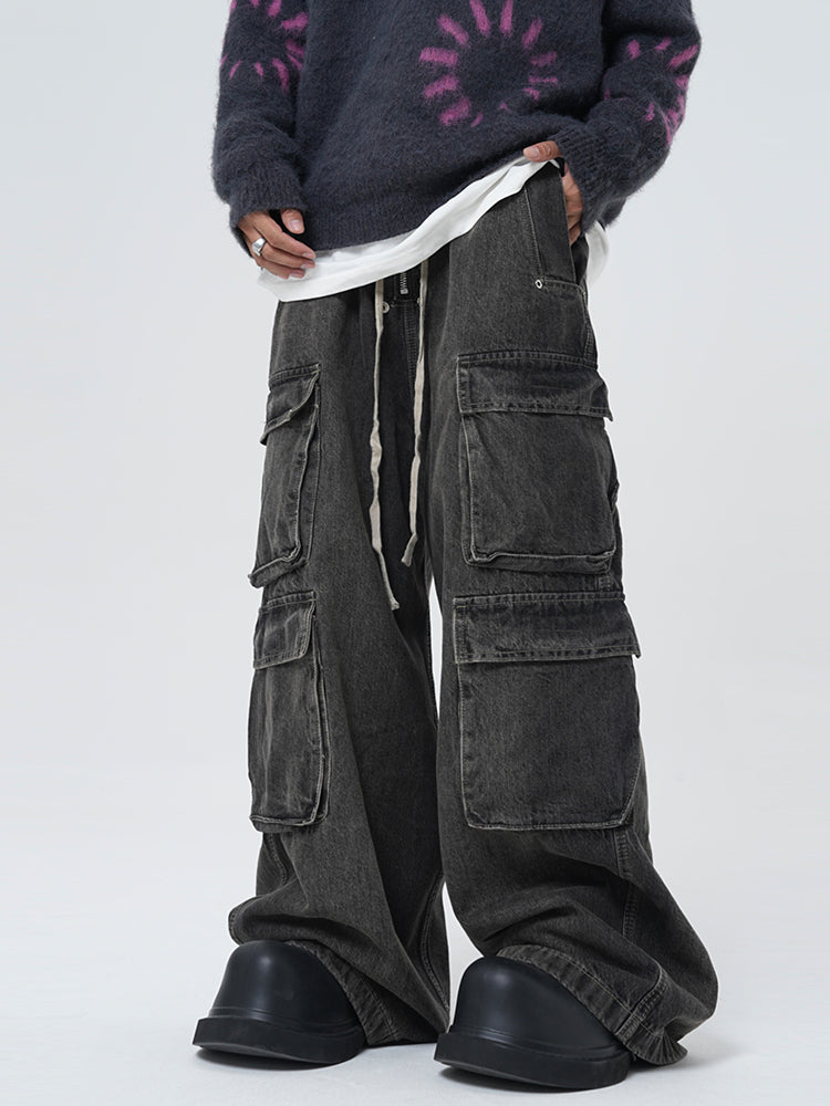 Black Multi-Pocket Wide Leg Pants