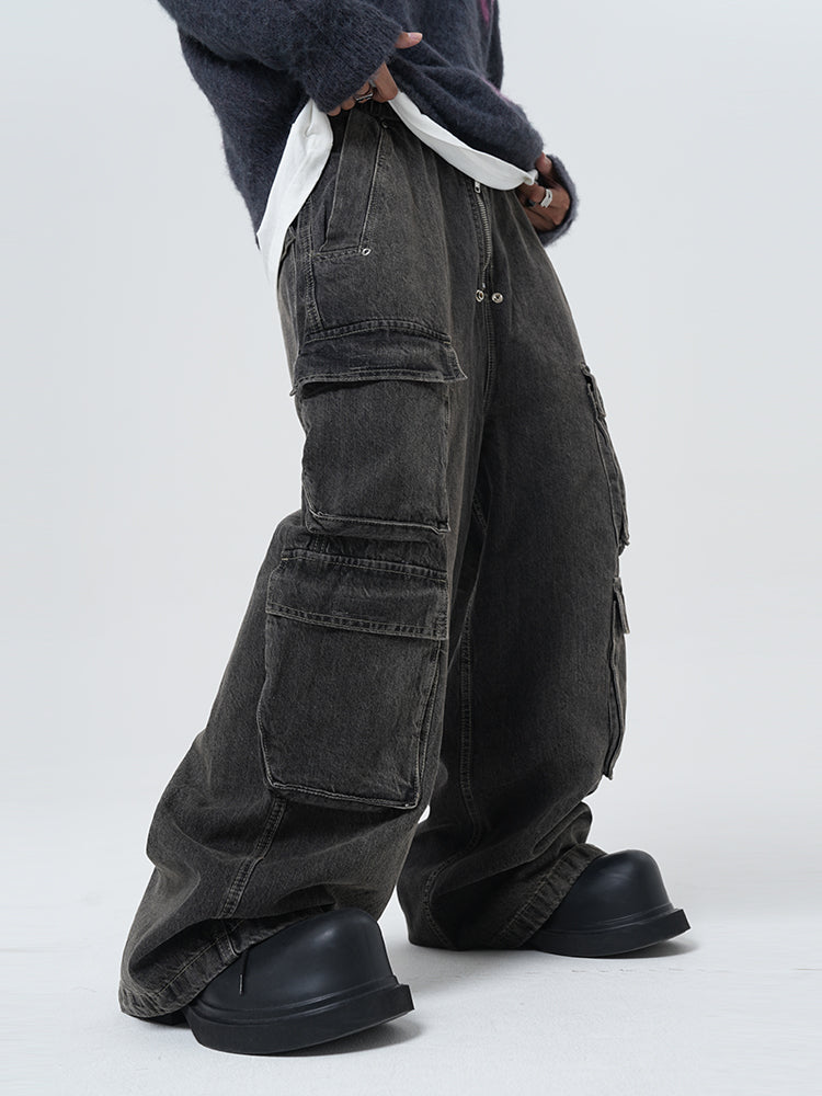 Black Multi-Pocket Wide Leg Pants