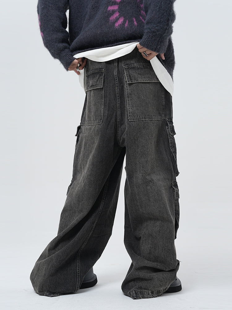 Black Multi-Pocket Wide Leg Pants