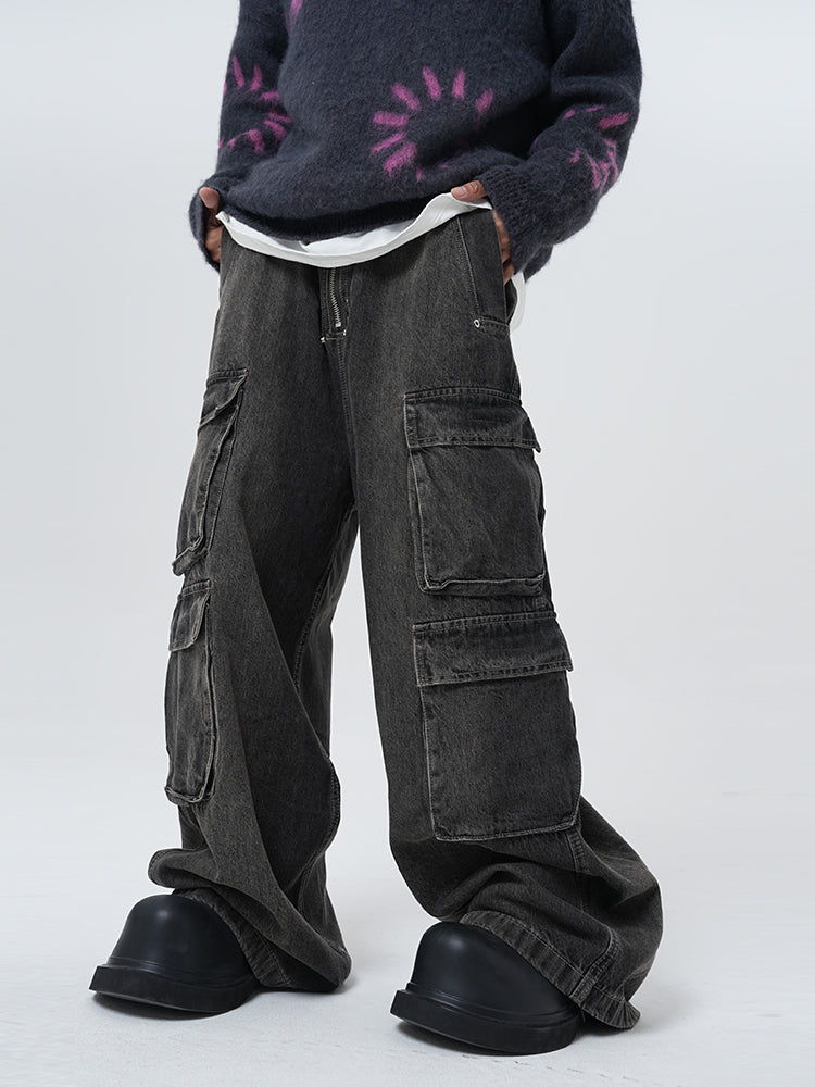Black Multi-Pocket Wide Leg Pants