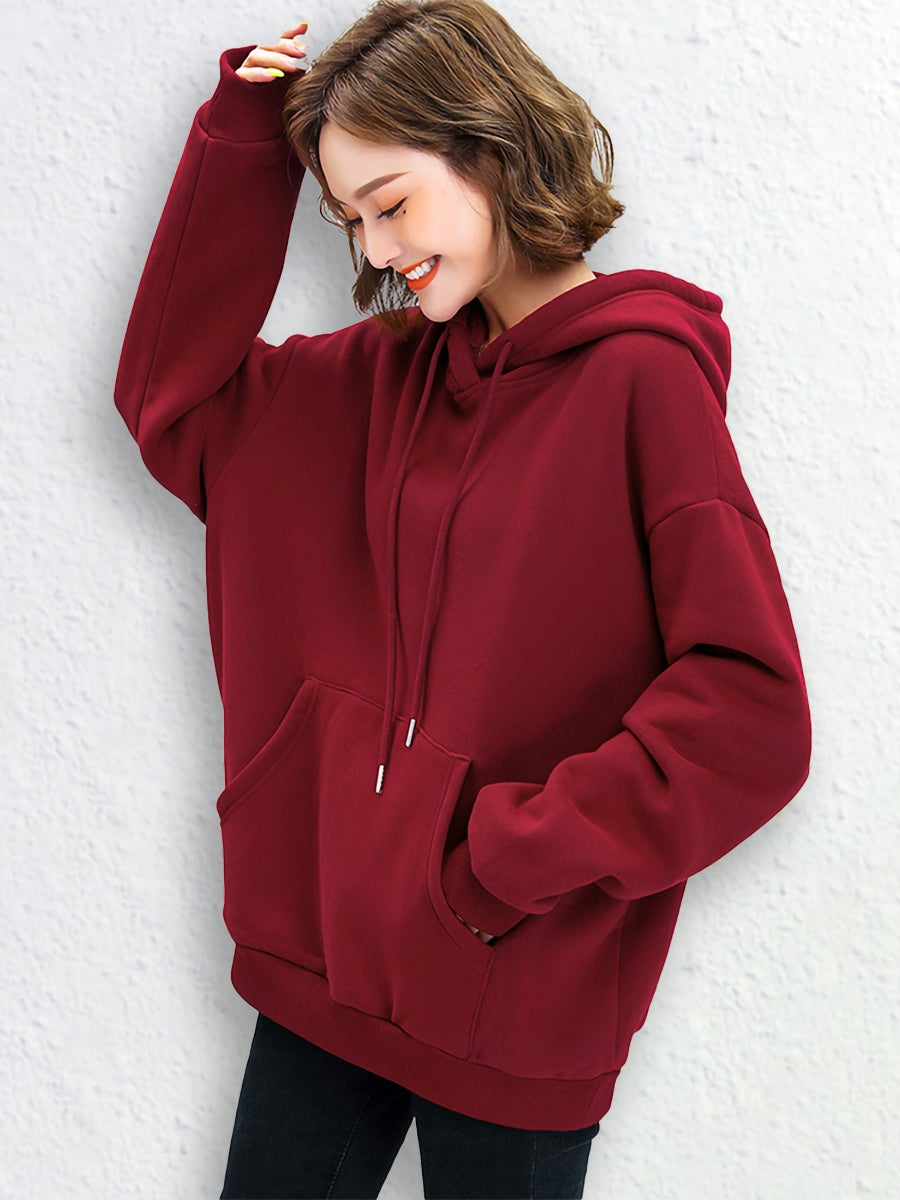 Wine Red Drawstring Hoodie