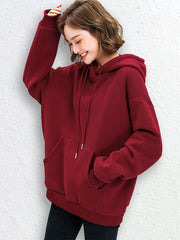 Wine Red Drawstring Hoodie
