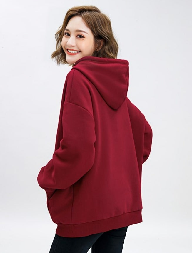 Wine Red Drawstring Hoodie