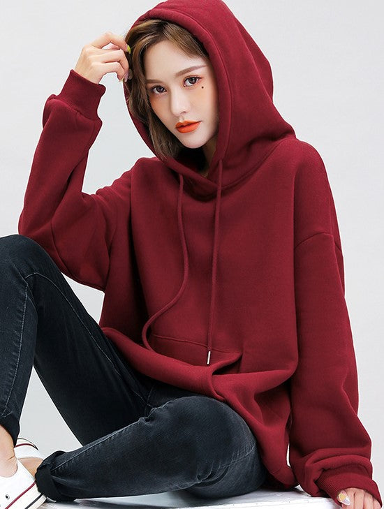 Wine Red Drawstring Hoodie