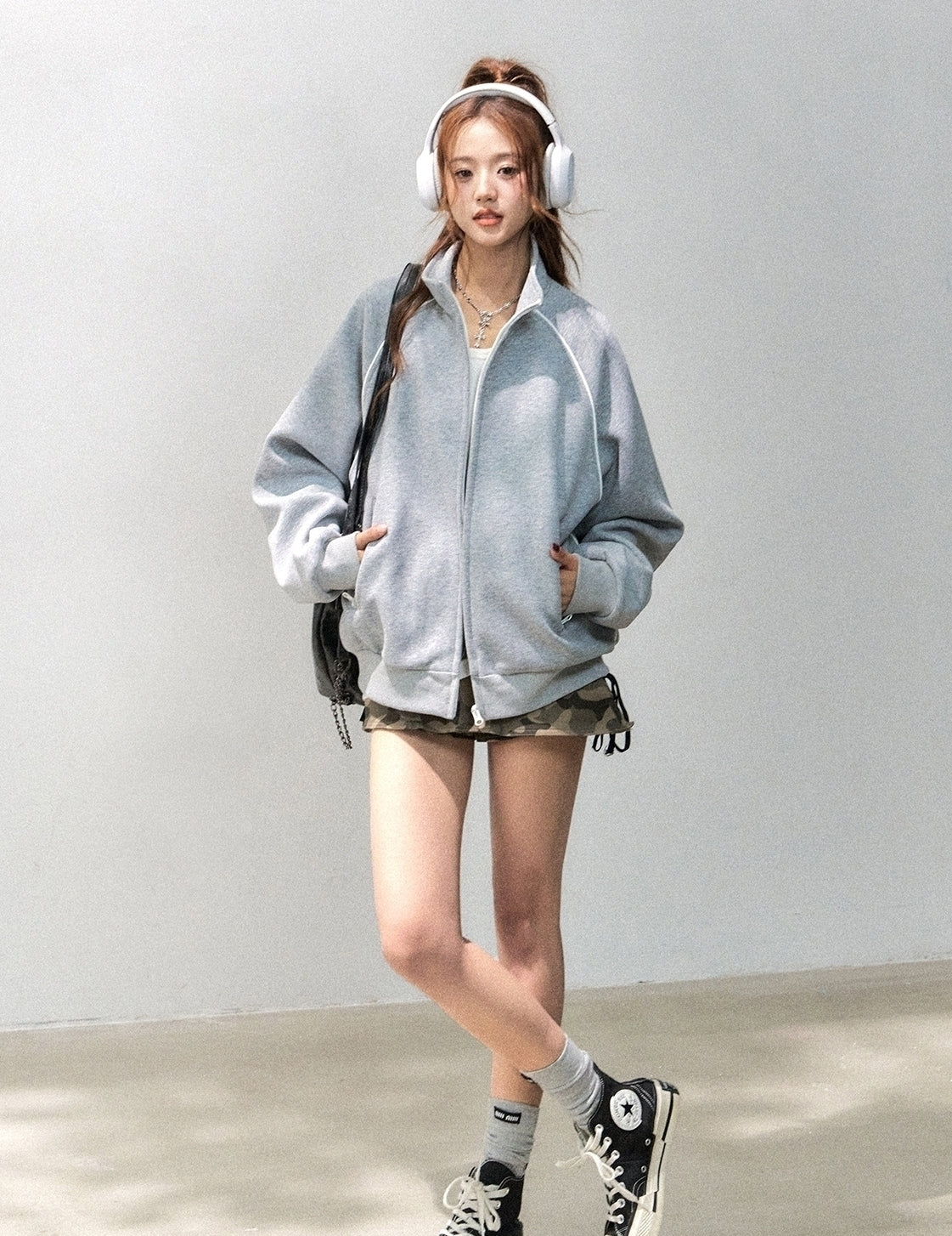 Stand Collar Zip Up Casual Sports Jacket