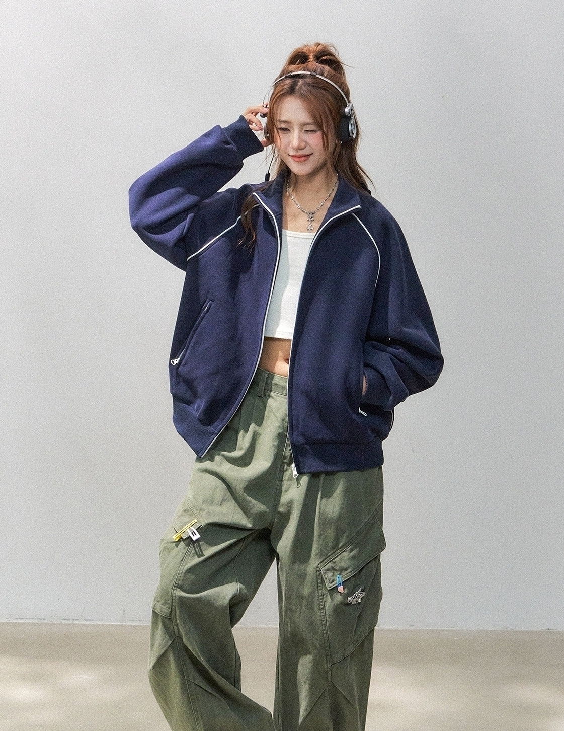 Stand Collar Zip Up Casual Sports Jacket