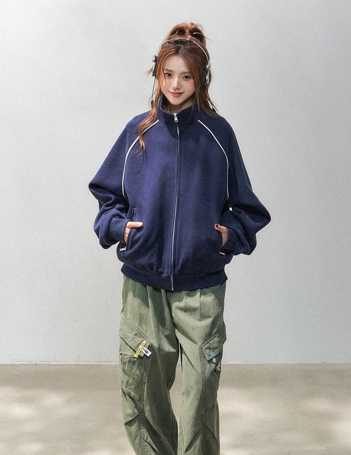 Stand Collar Zip Up Casual Sports Jacket
