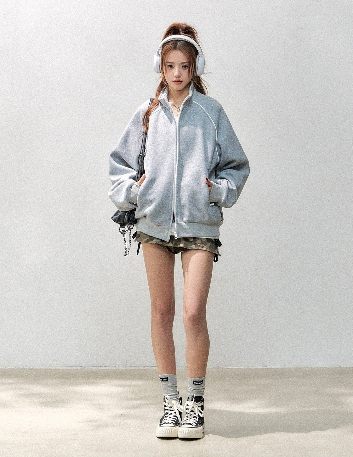 Stand Collar Zip Up Casual Sports Jacket