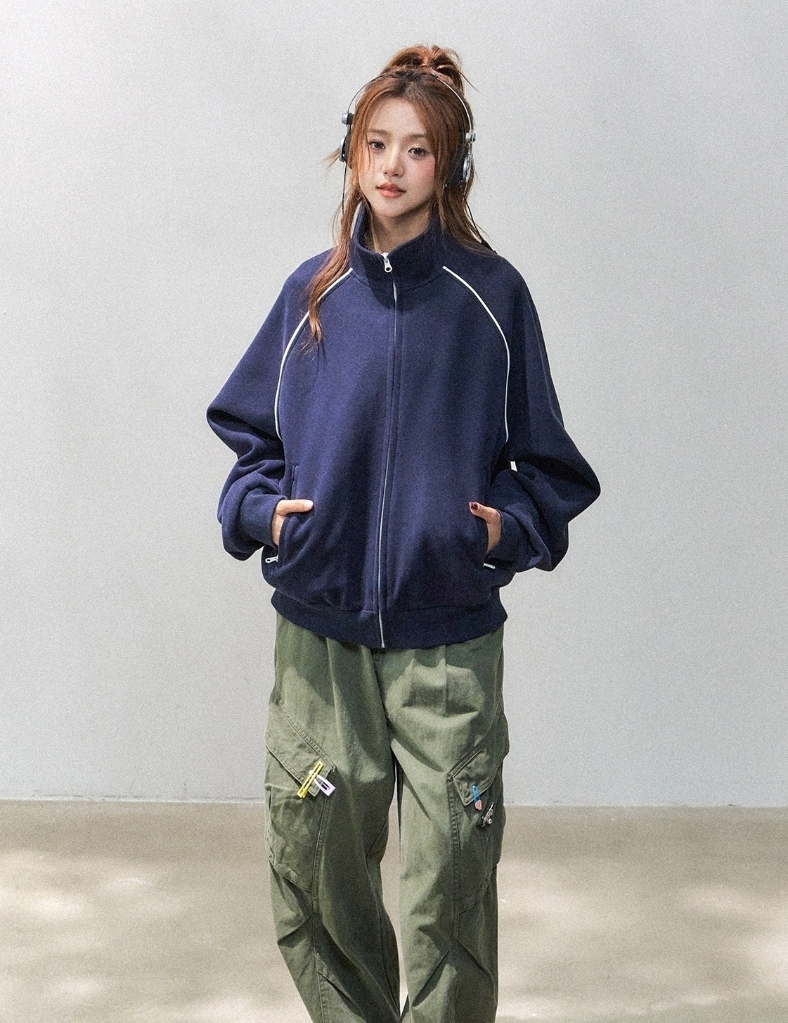 Stand Collar Zip Up Casual Sports Jacket