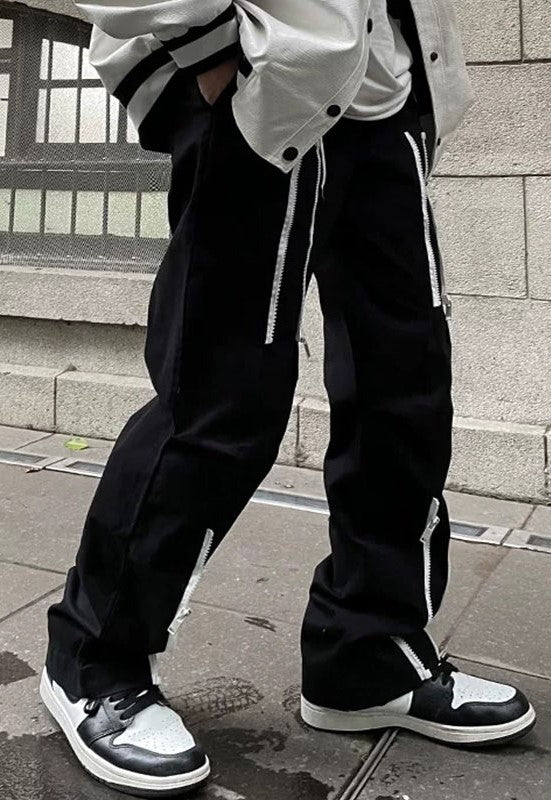 Black Street-Vibe Zipper Trousers