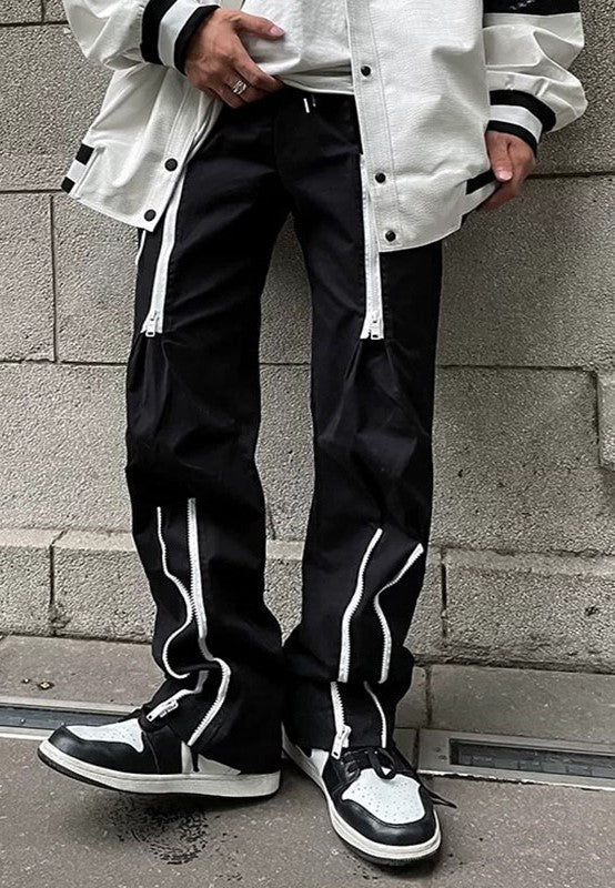Black Street-Vibe Zipper Trousers