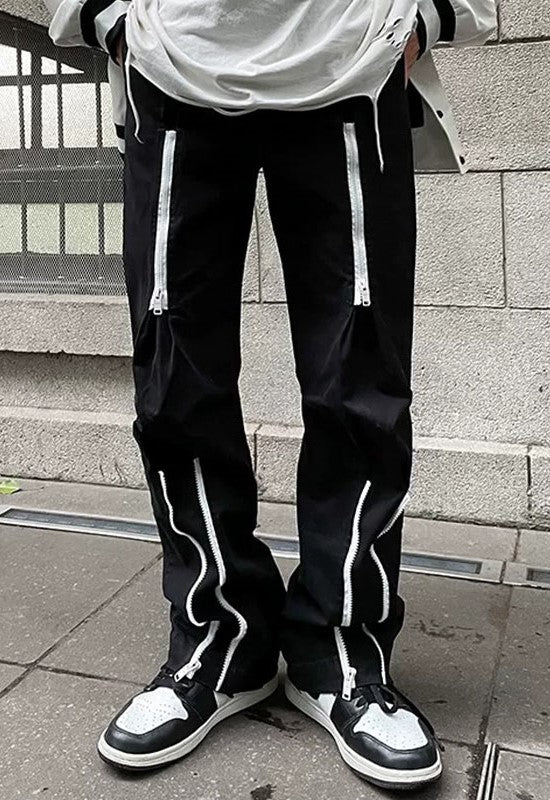 Black Street-Vibe Zipper Trousers
