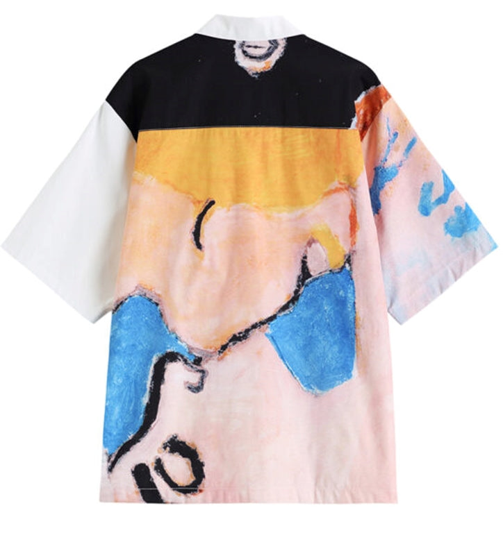 Orange Oil Painting Print Shirt