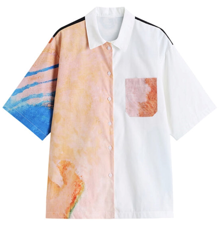 Orange Oil Painting Print Shirt