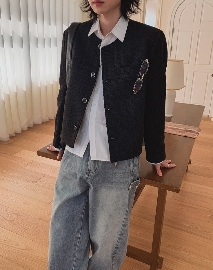 Chic Cropped Knit Jacket Casual Commuter Style