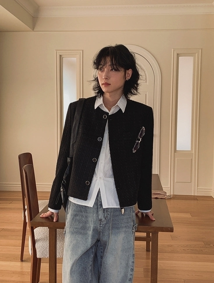 Chic Cropped Knit Jacket Casual Commuter Style