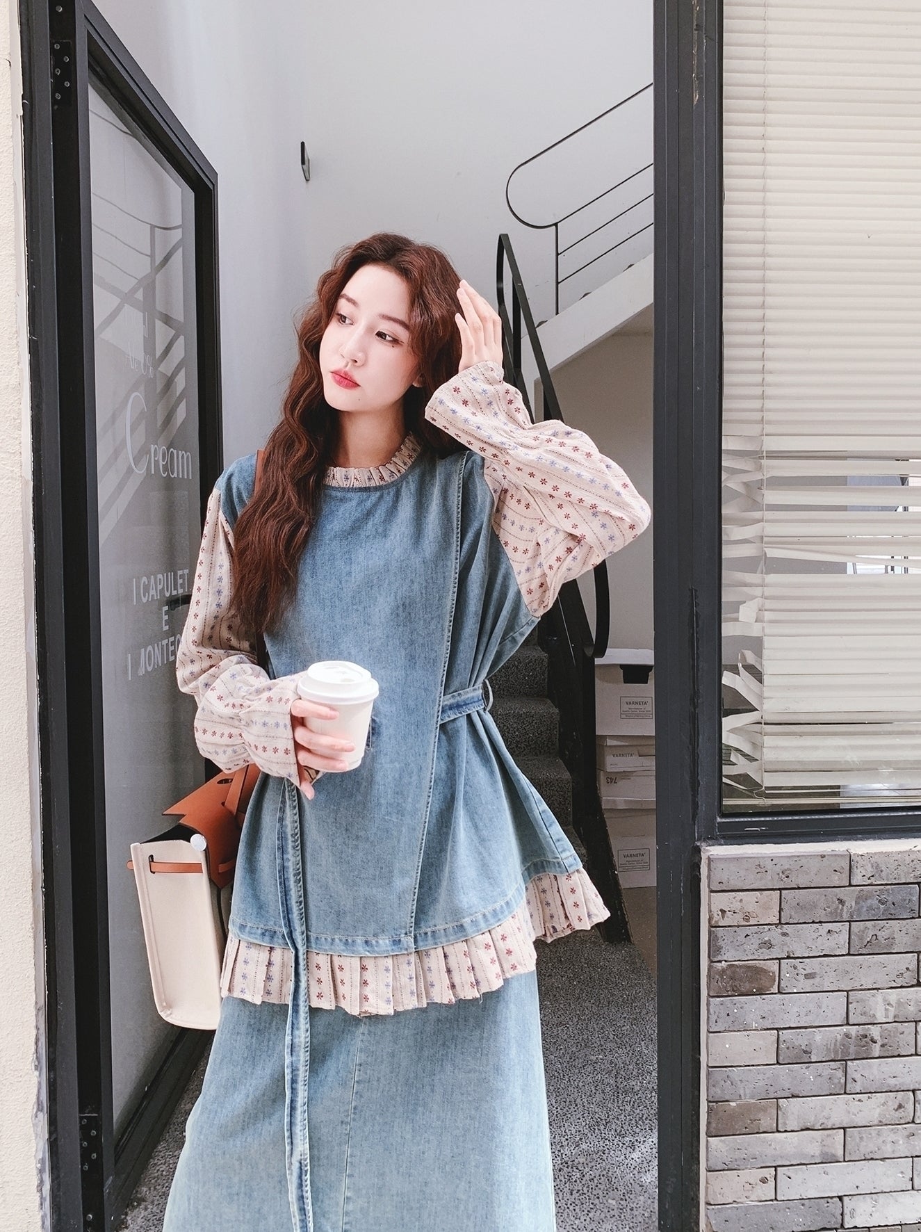 Chic Denim Two Piece Skirt And Top Set