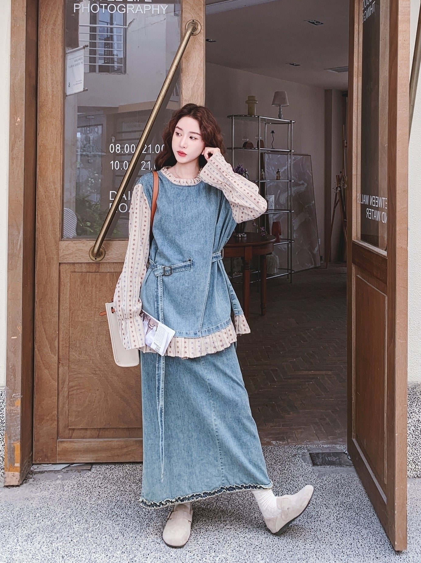 Chic Denim Two Piece Skirt And Top Set
