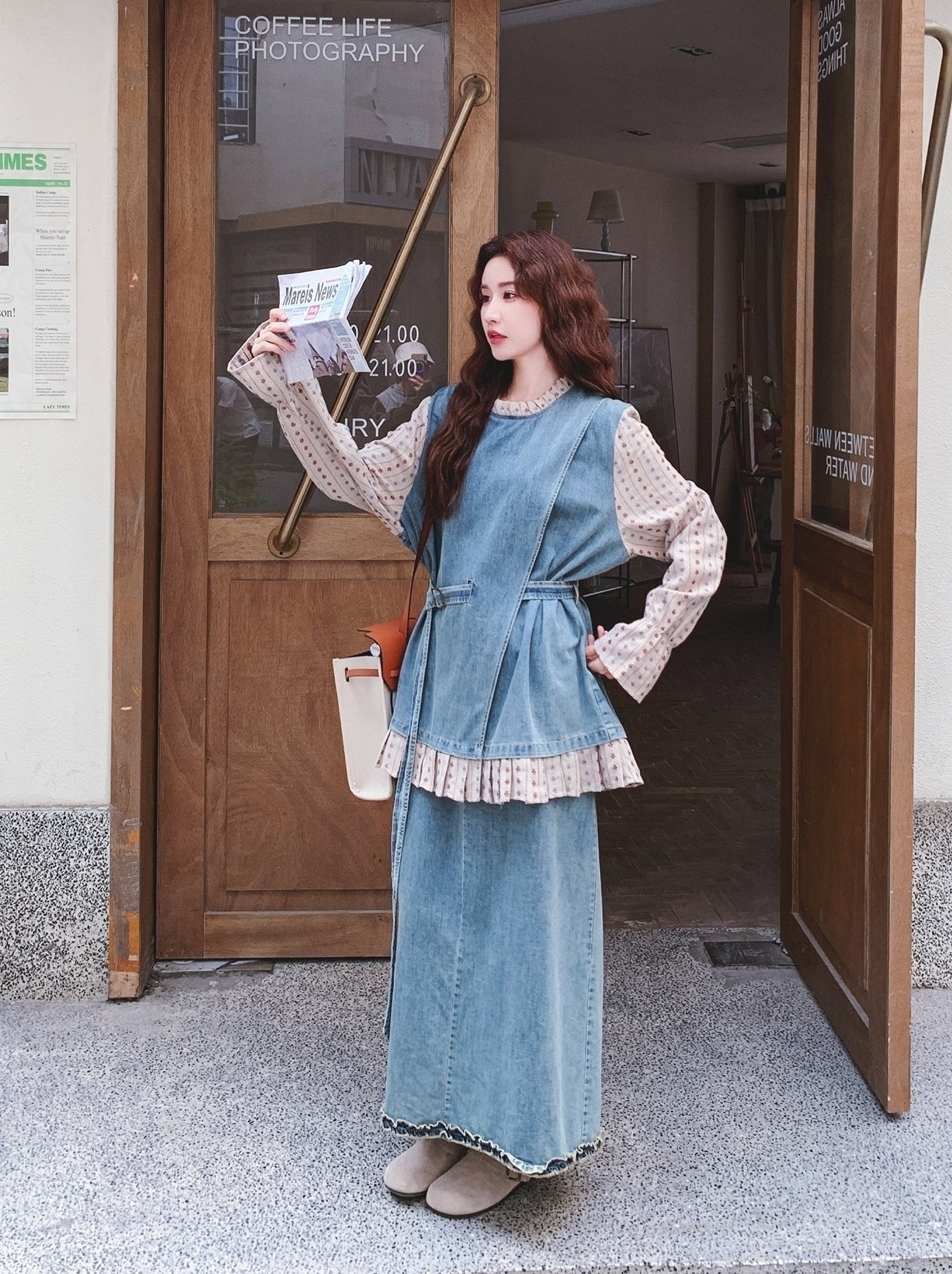 Chic Denim Two Piece Skirt And Top Set