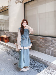Chic Denim Two Piece Skirt And Top Set