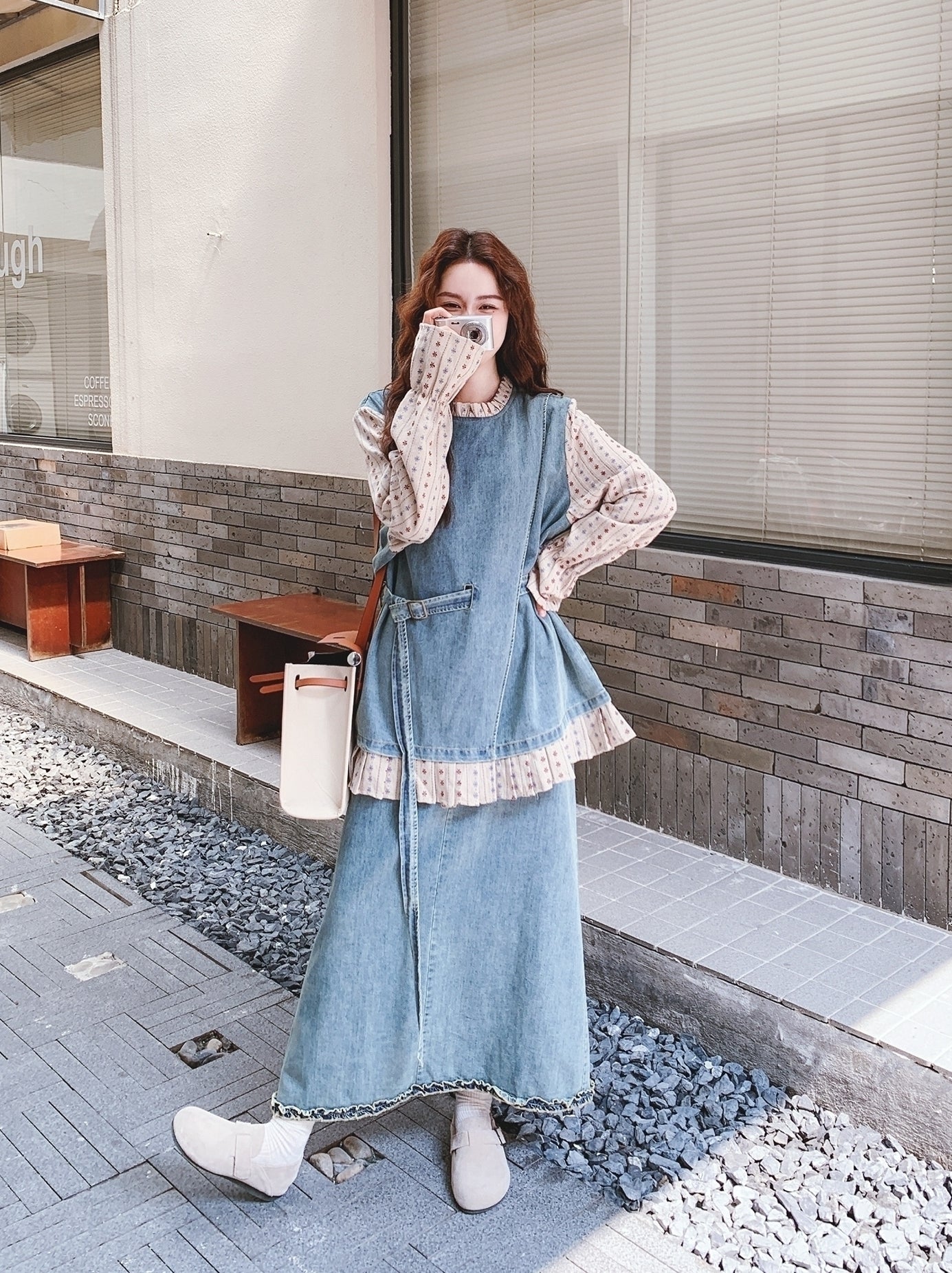 Chic Denim Two Piece Skirt And Top Set