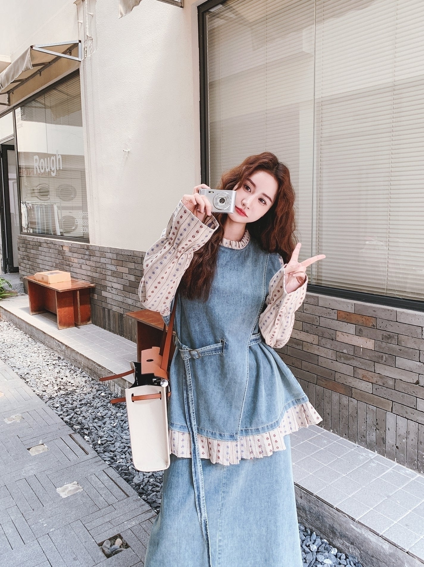 Chic Denim Two Piece Skirt And Top Set