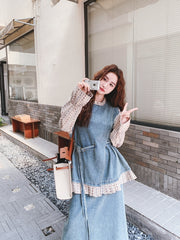 Chic Denim Two Piece Skirt And Top Set
